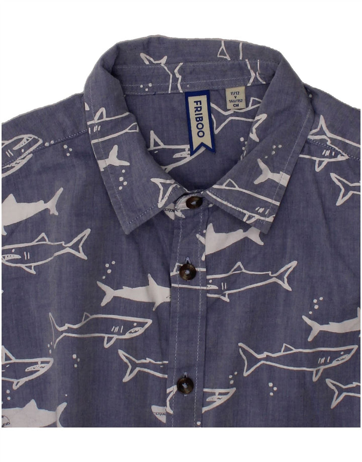 VINTAGE Boys Abstract Pattern Short Sleeve Shirt 11-12 Years Blue Vintage Vintage and Second-Hand Vintage from Messina Hembry 