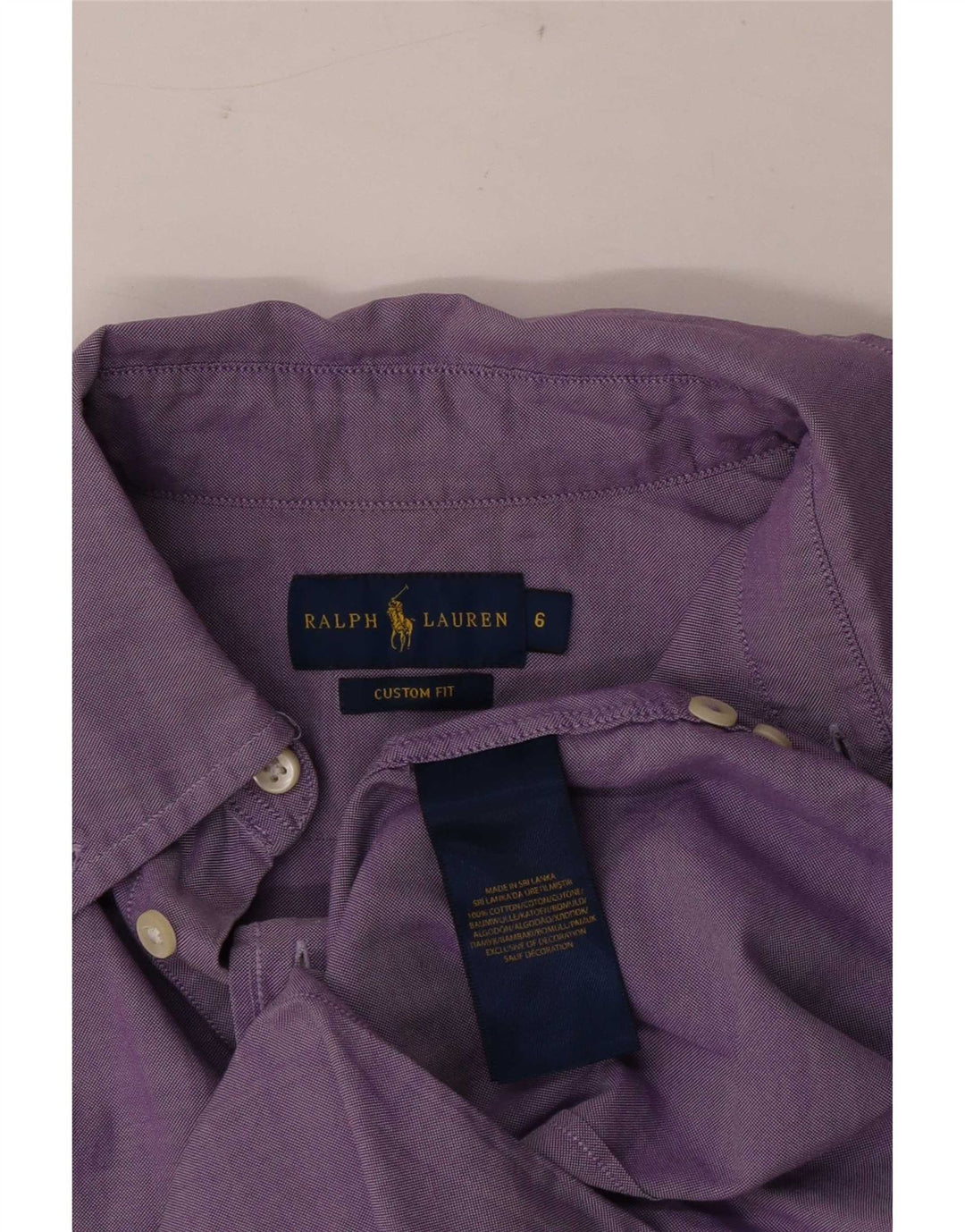 Ανδρικό πουκάμισο Ralph Lauren με προσαρμοσμένη εφαρμογή US 6 μεσαίο μωβ βαμβακερό