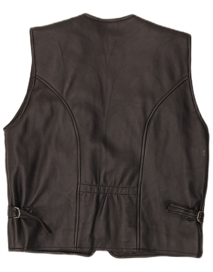 Vintage Γυναικείο Δερμάτινο Gilet UK 16 Large Μαύρο