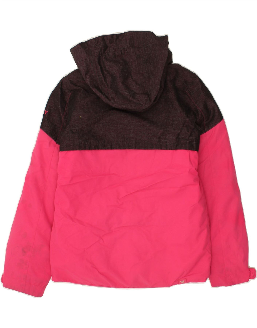 ROXY Girls Hooded Rain Jacket 11-12 Years Large Pink Colourblock Polyester Vintage Roxy and Second-Hand Roxy from Messina Hembry 