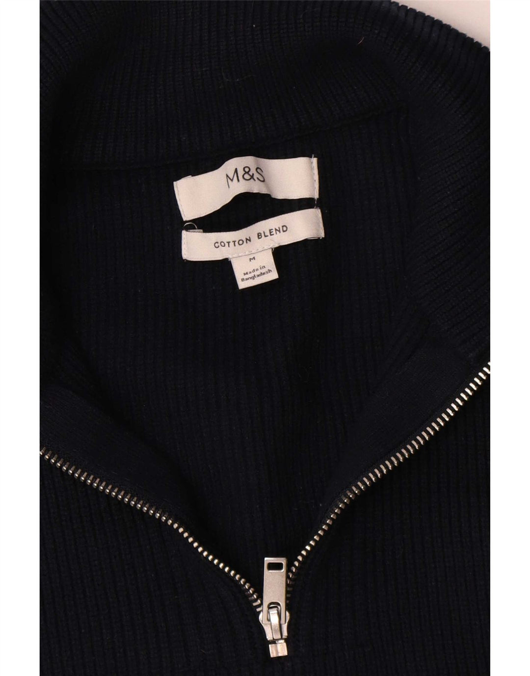 Ανδρικό πουλόβερ Marks & Spencer με φερμουάρ, μεσαίο μπλε βαμβακερό