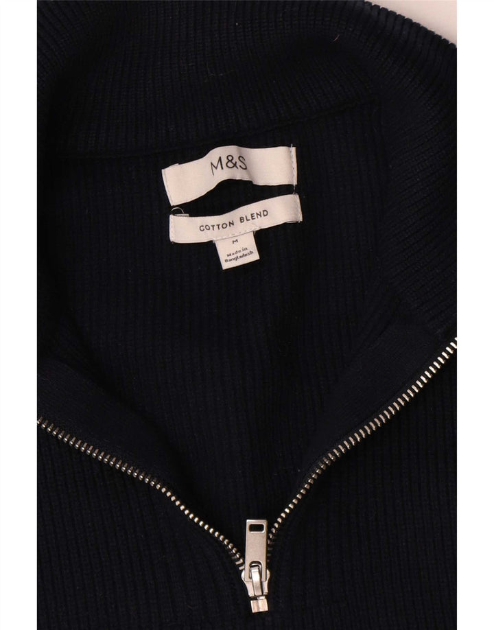 Ανδρικό πουλόβερ Marks & Spencer με φερμουάρ, μεσαίο μπλε βαμβακερό