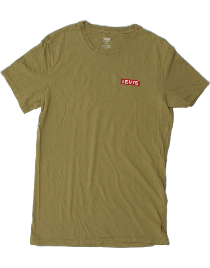 LEVI'S Mens Slim Graphic T-Shirt Top Medium Khaki Cotton Vintage Levi's and Second-Hand Levi's from Messina Hembry 