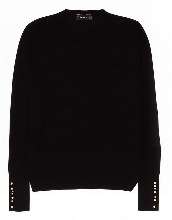 Zara Γυναικείο πουλόβερ με λαιμόκοψη UK 12 Medium Μαύρο