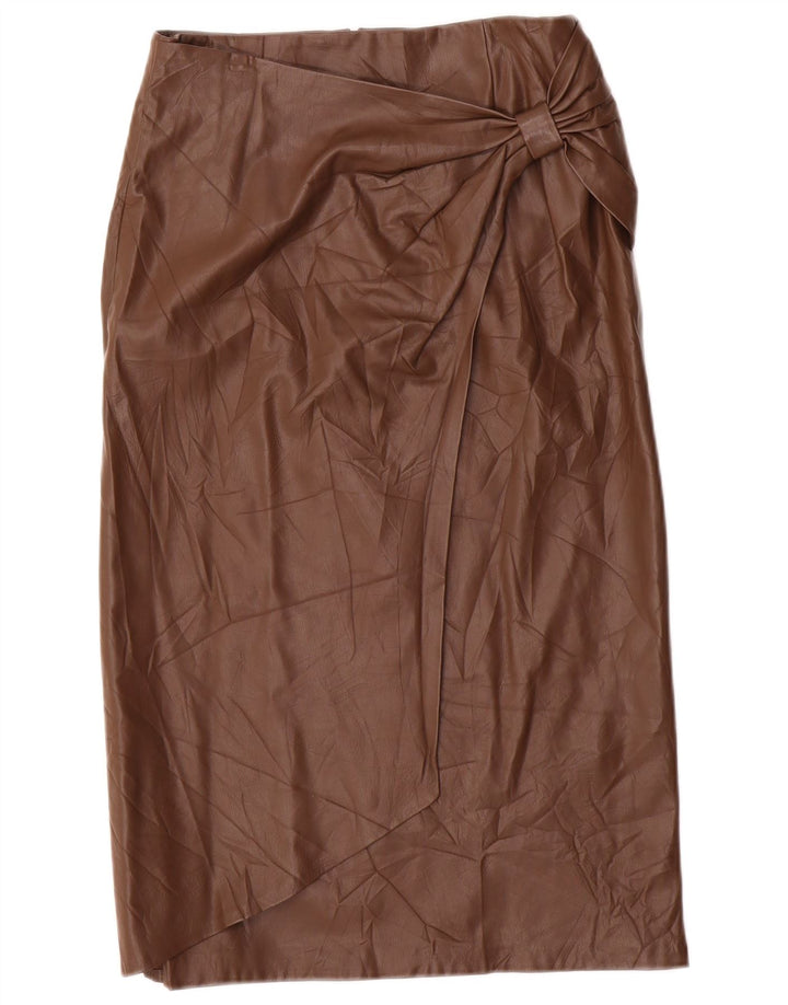 Zara Γυναικεία Φούστα από Faux Leather Medium W28 Καφέ Πολυουρεθάνη