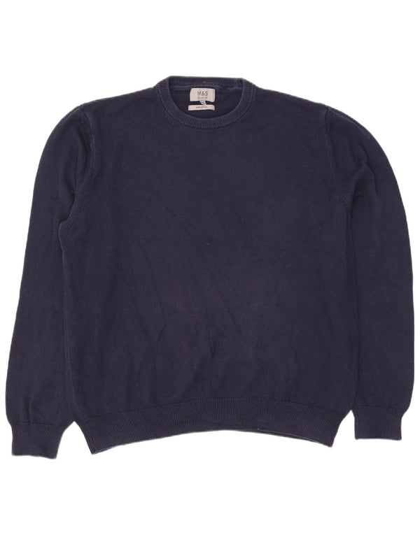 Ανδρικό πουλόβερ Marks & Spencer Crew Neck Jumper XL Navy Blue Cotton