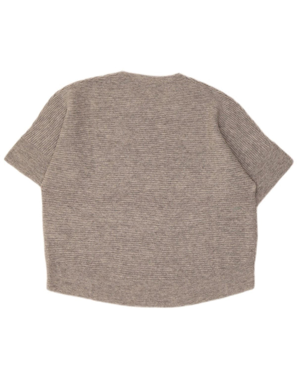 Benetton Womens Short Sleeve Crew Neck Jumper Sweater UK 6 XS Grey