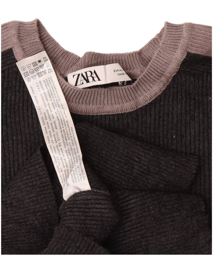 Γυναικείο πουλόβερ ZARA Crop Boat Neck Jumper UK 18 XL Grey Colourblock