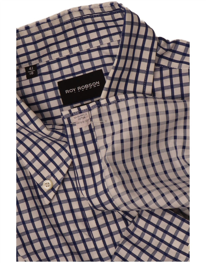 ROY ROBSON Ανδρικό πουκάμισο νούμερο 41 16 Large Navy Blue Check Cotton