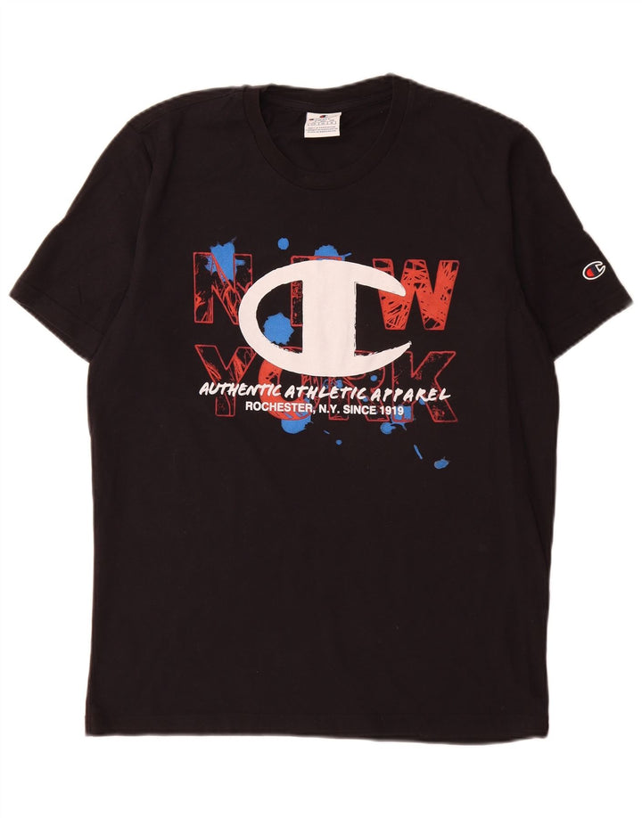 Champion Ανδρικό γραφικό T-Shirt Top Μικρό μαύρο βαμβακερό