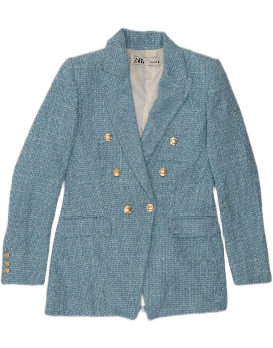 Zara Γυναικείο μπουφάν blazer διπλό στήθος UK 14 Medium Blue Check Polyester