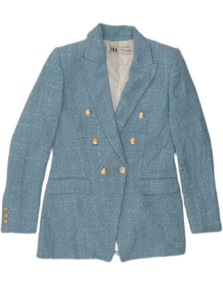 Zara Γυναικείο μπουφάν blazer διπλό στήθος UK 14 Medium Blue Check Polyester