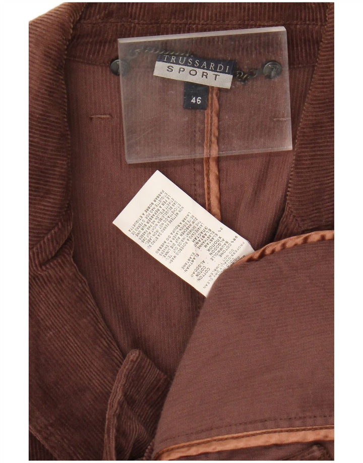 Trussardi γυναικείο κοτλέ τζάκετ 3 κουμπιών σακάκι IT 46 μεγάλο καφέ βαμβακερό
