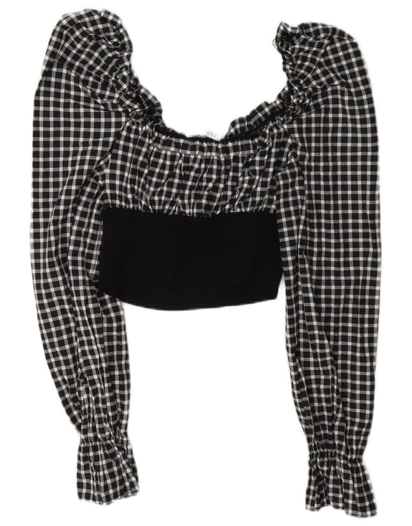 Zara Γυναικείο μακρυμάνικο τοπ UK 12 Medium Black Gingham Polyamide