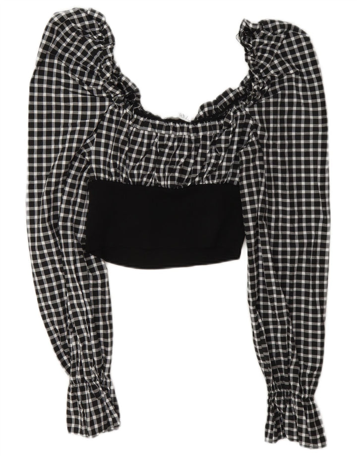 Zara Γυναικείο μακρυμάνικο τοπ UK 12 Medium Black Gingham Polyamide