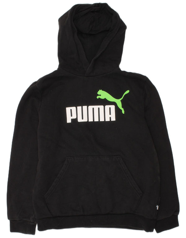 Puma Boys Graphic Hoodie Jumper 13-14 Years Black Cotton
