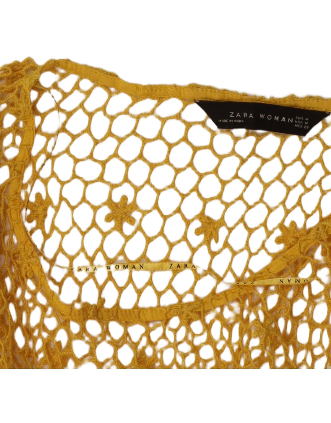 Zara Γυναικεία See Through Crochet Μανίκι 3/4 UK 14 Medium Yellow