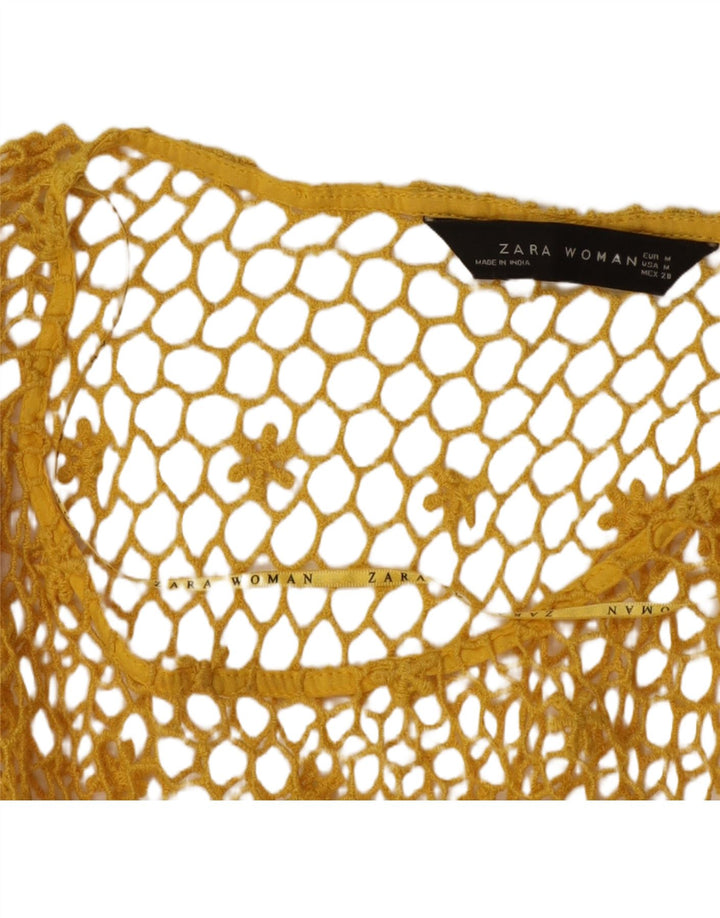 Zara Γυναικεία See Through Crochet Μανίκι 3/4 UK 14 Medium Yellow