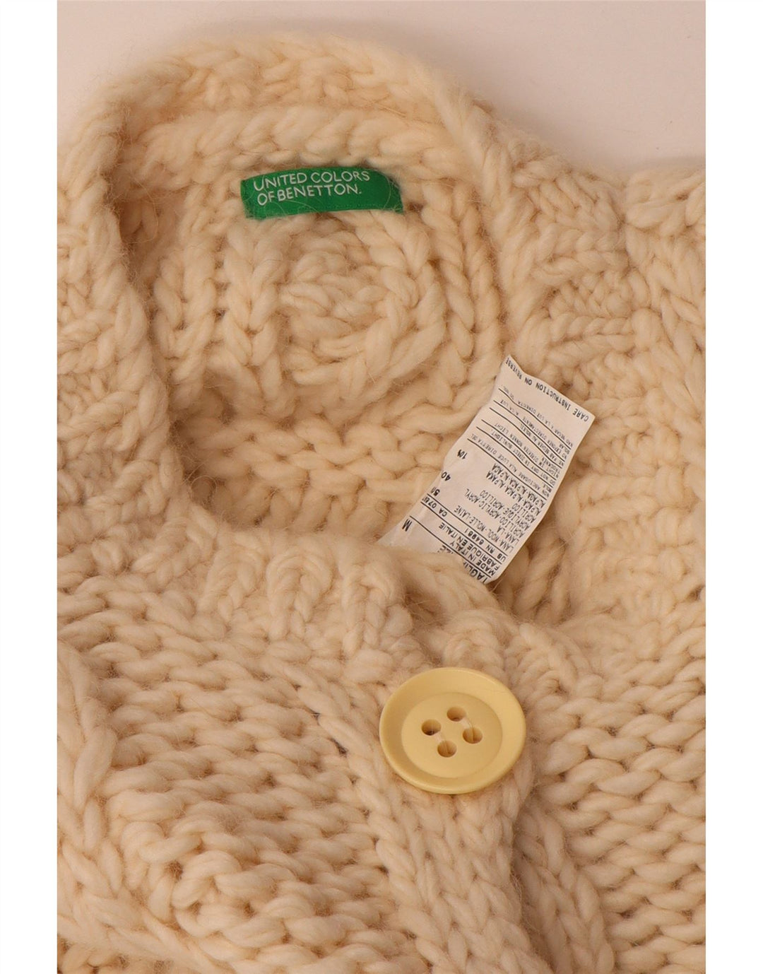 Γυναικείο πουλόβερ Benetton Crop Cardigan UK 14 Medium Off White Wool