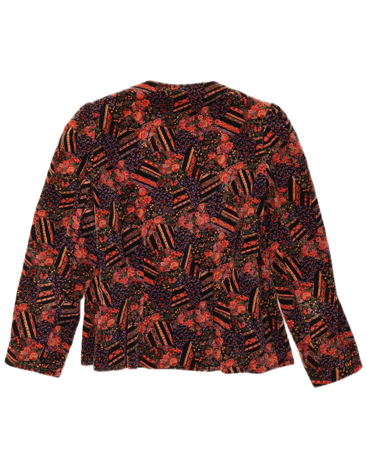 VINTAGE Γυναικείο βελούδινο σακάκι 14κουμπιού Μπλέιζερ UK 14 Medium Red Floral