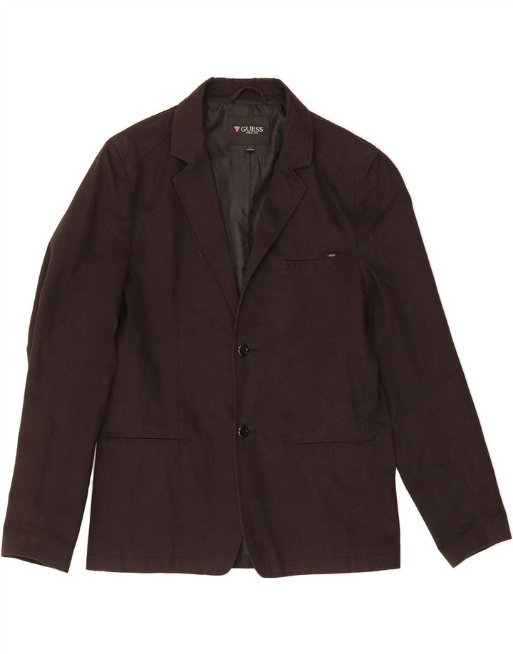 GUESS Mens 2 Button Blazer Jacket UK 40 Large Black Cotton Vintage Guess and Second-Hand Guess from Messina Hembry 
