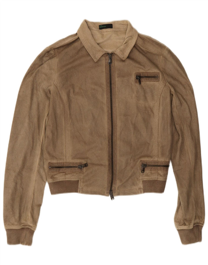 Benetton Γυναικείο Crop Bomber Jacket IT 44 Medium Beige Polyester