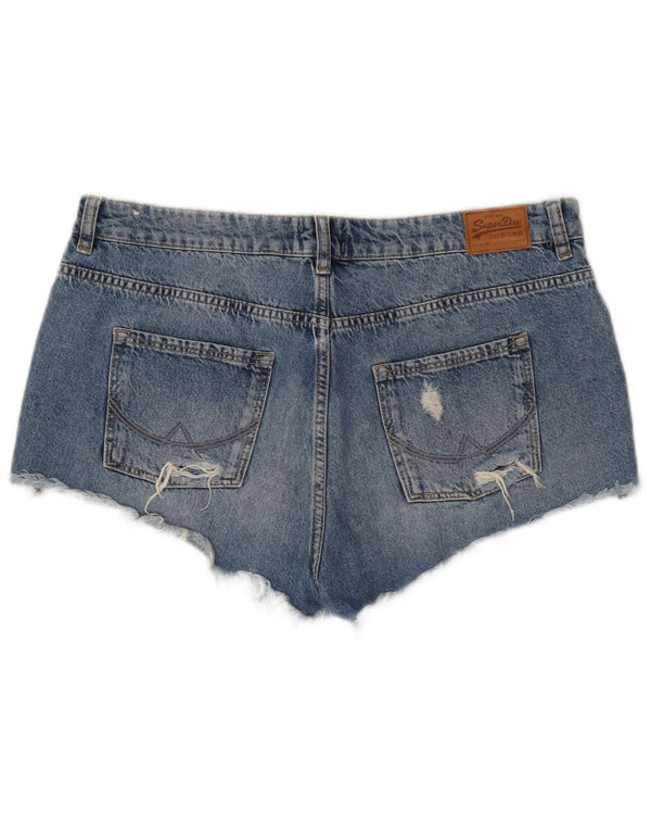 Γυναικείο τζιν σορτς Superdry Distressed W32 Μεγάλο μπλε φλοράλ βαμβακερό