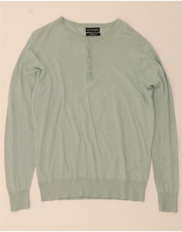 MARKS & SPENCER Mens Autograph Crew Neck Jumper Sweater Medium Green Vintage Marks & Spencer and Second-Hand Marks & Spencer from Messina Hembry 