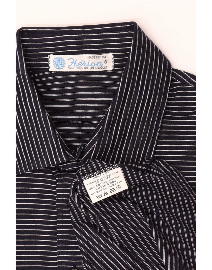 Herion Ανδρικό πουκάμισο Polo Βαμβακερό με μεσαίο Navy Blue Pinstripe