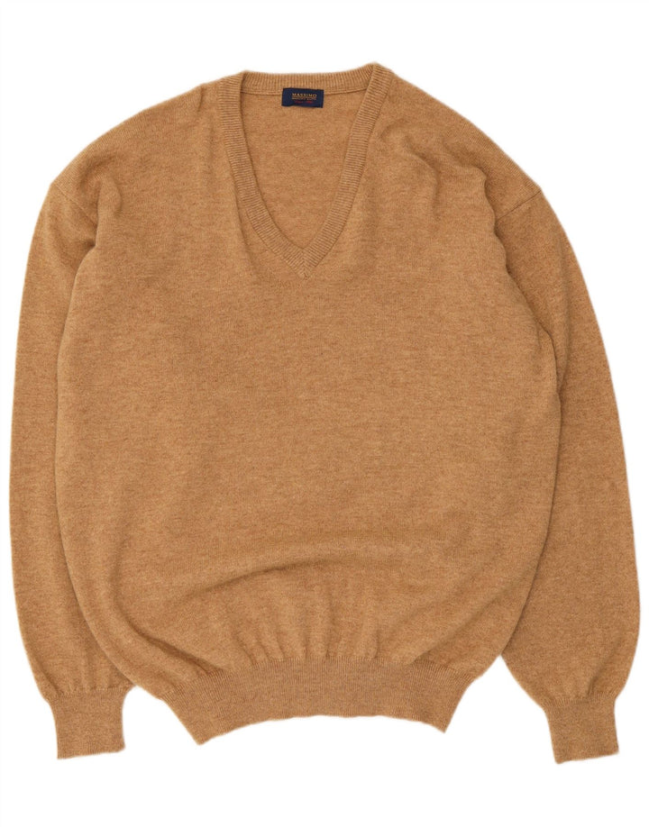 Ανδρικό πουλόβερ Massimo Dutti με V λαιμόκοψη XL Μπεζ μαλλί