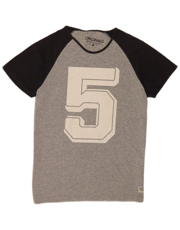 Jack & Jones Ανδρικό γραφικό T-Shirt Top XL Grey Colourblock Βαμβακερό