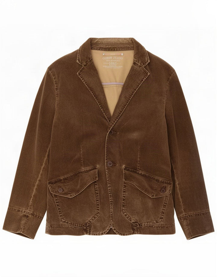 Guess Mens 2 Button Blazer Jacket UK 38 Medium Brown Βαμβακερό