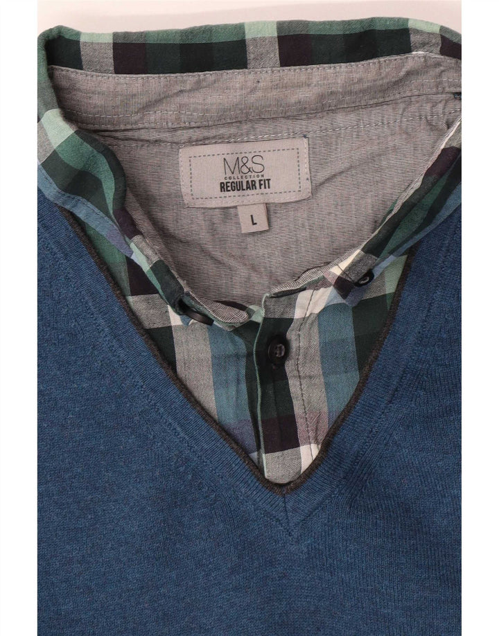 Marks & Spencer Ανδρικό πουλόβερ με κανονική εφαρμογή Polo Large μπλε
