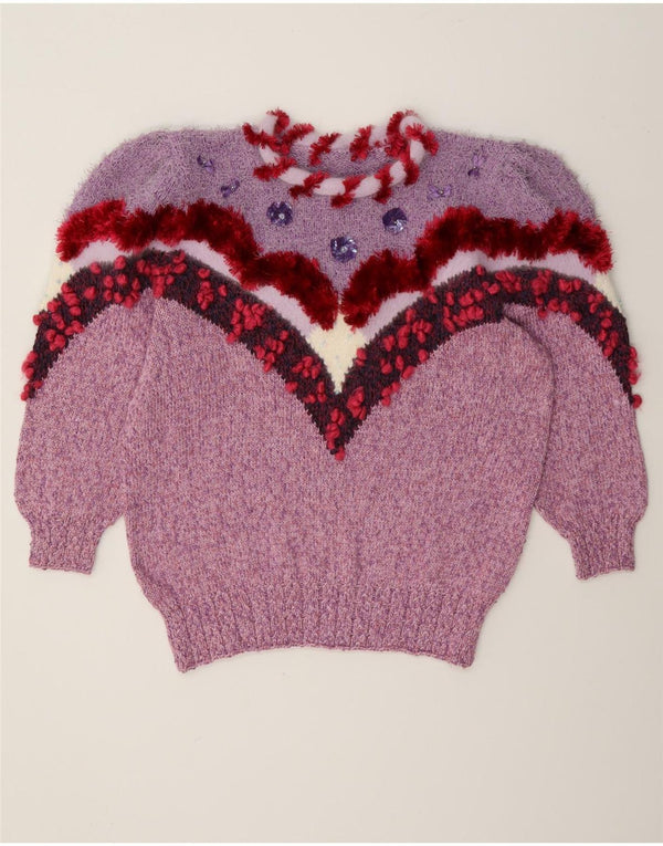 Vintage γυναικείο πουλόβερ με λαιμόκοψη UK 14 Medium Purple Novelty