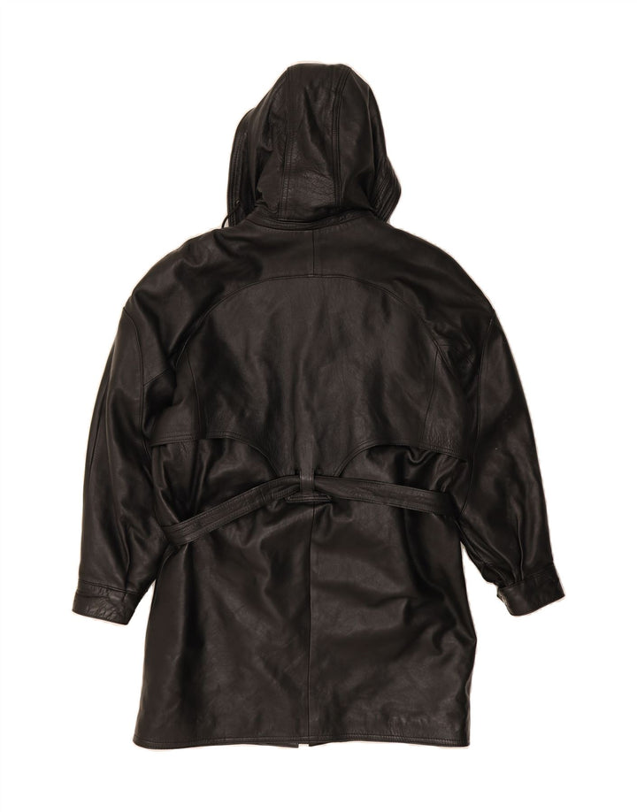 VINTAGE Womens Hooded Leather Coat US 4 Small Black Leather Vintage Vintage and Second-Hand Vintage from Messina Hembry 