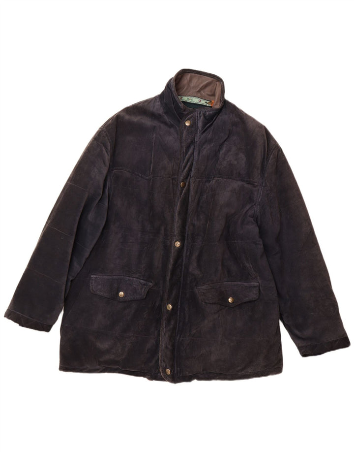Vintage Ανδρικό Suede Ανεμοδαρικό Παλτό IT 52 XL Navy Blue δέρμα