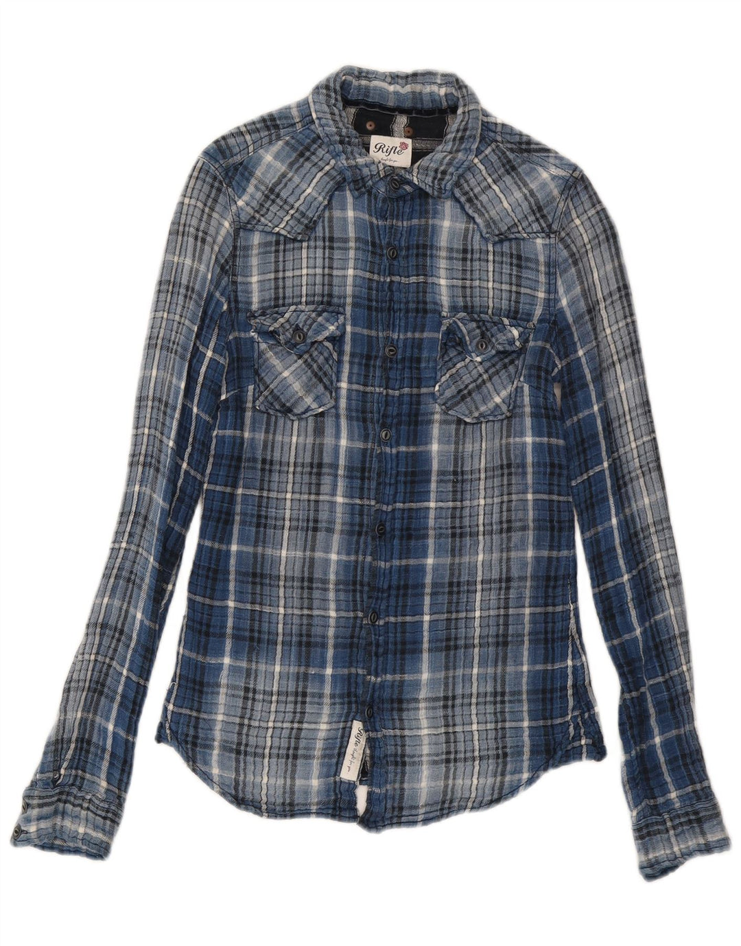 Rifle Ανδρικό φανελένιο πουκάμισο Small Blue Check Cotton