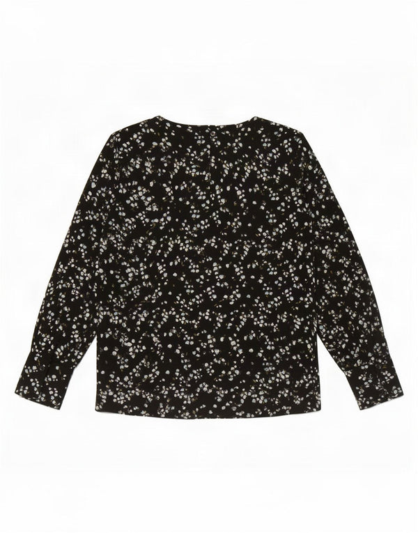 Marks & Spencer Womens Long Sleeve Blouse Top UK 8 Small Black Floral