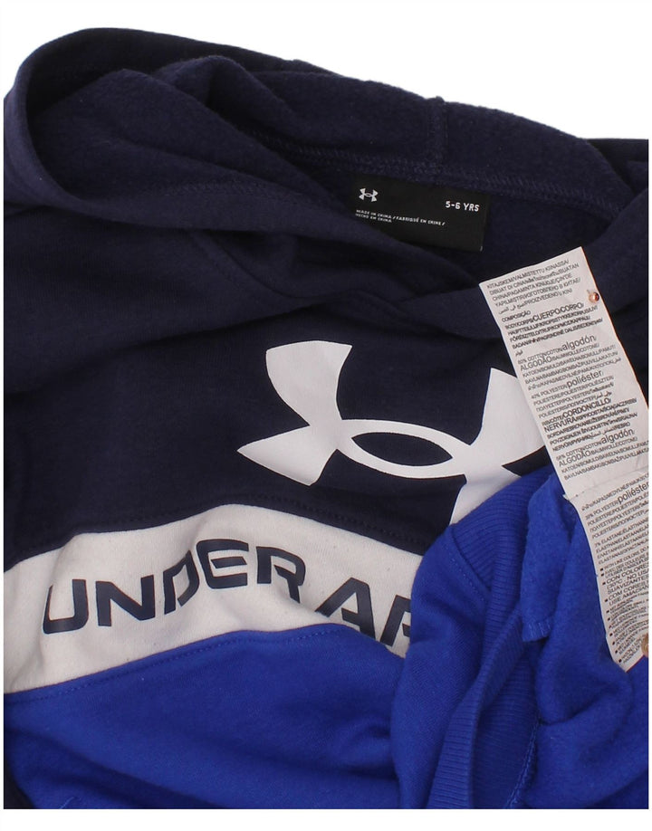 UNDER Armour Boys Graphic Hoodie Jumper 5-6 Years Navy Blue Colorblock