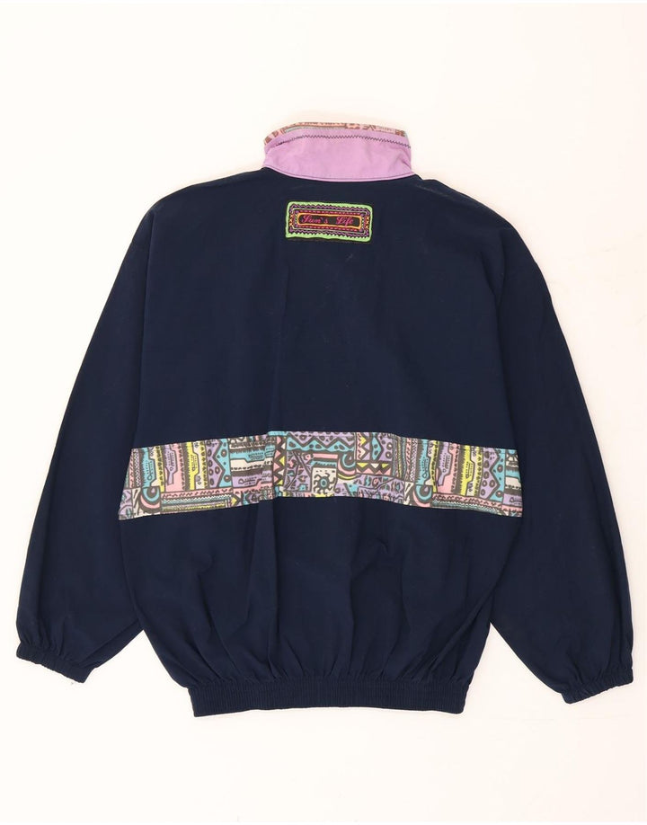 Vintage γυναικεία φόρμα UK 10 Small Navy Blue Geometric Polyamide