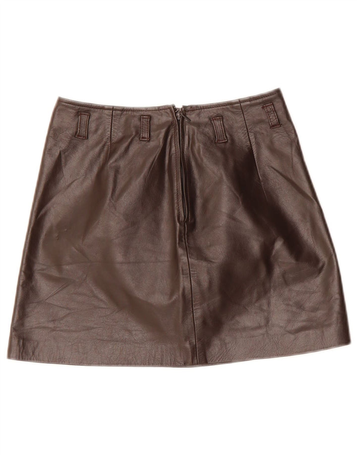 Vintage Γυναικεία Μίνι Δερμάτινη Φούστα IT 40 Small W26 Καφέ Δερμάτινη