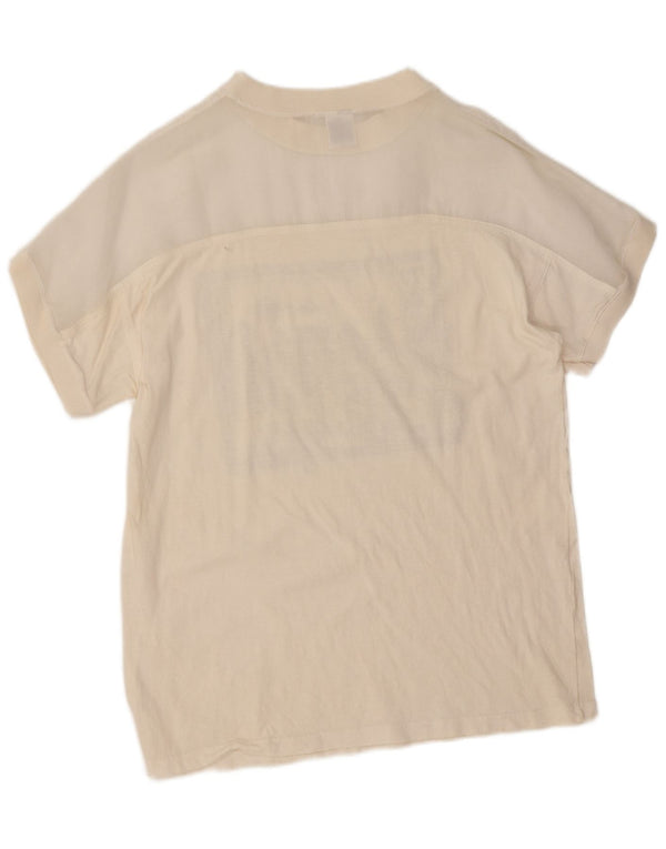 Vintage Γυναικείο γραφικό T-Shirt Top UK 14 Μεσαίο λευκό βαμβακερό