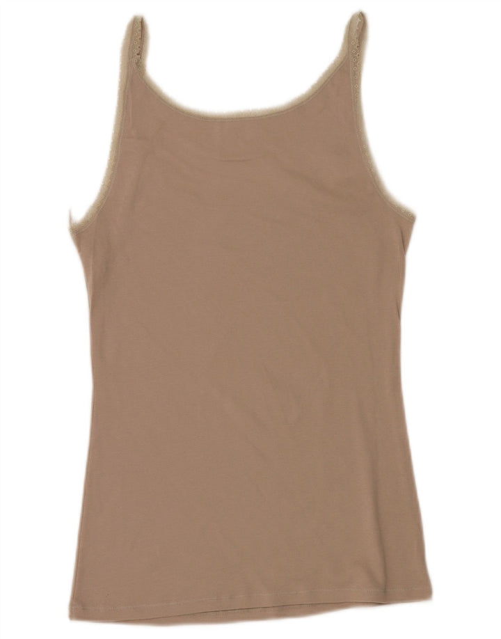 BENETTON Γυναικείο Cami Top UK 14 Large Beige Floral Cotton