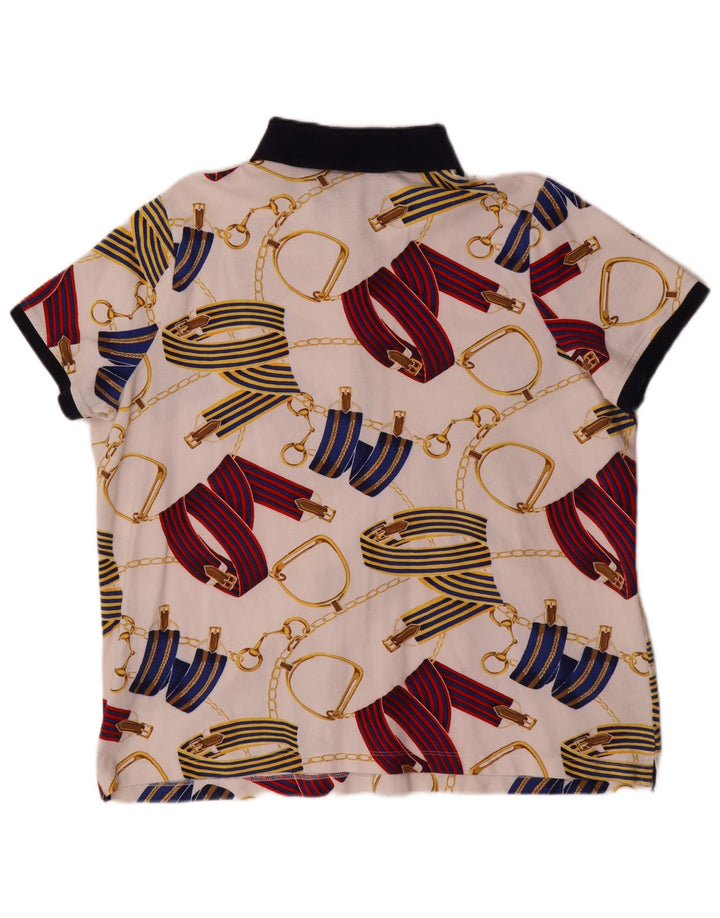 Ralph Lauren Γυναικείο μπλουζάκι πόλο με Abstract Pattern ιππασίας 2XL λευκό βαμβακερό