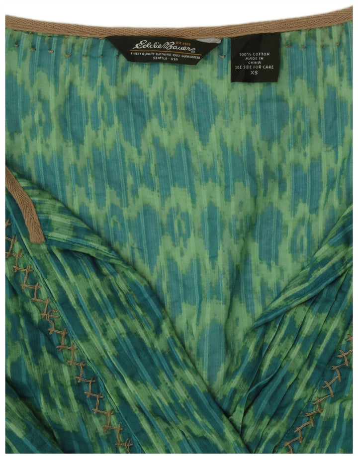 Eddie Bauer Γυναικείο χιτώνα 3/4 μανίκι με χαλαρή εφαρμογή Τοπ UK 6 XS Πράσινο βαμβακερό Ikat