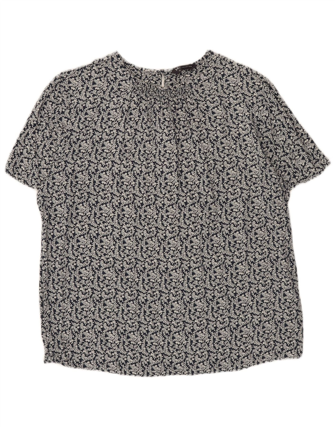 MARKS & SPENCER Womens Blouse Top UK 10 Small  Navy Blue Floral Viscose