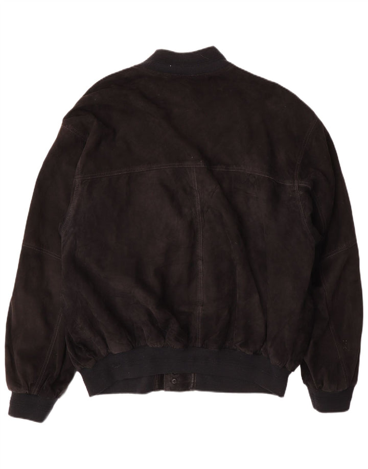 VINTAGE Ανδρικό Suede Bomber Jacket IT 56 3XL Μαύρο Δερμάτινο