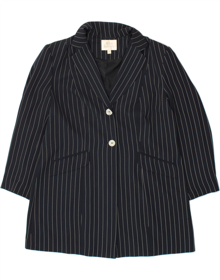 ANN HARVEY Womens Overcoat UK 16 Large  Navy Blue Striped Polyester Vintage Ann Harvey and Second-Hand Ann Harvey from Messina Hembry 