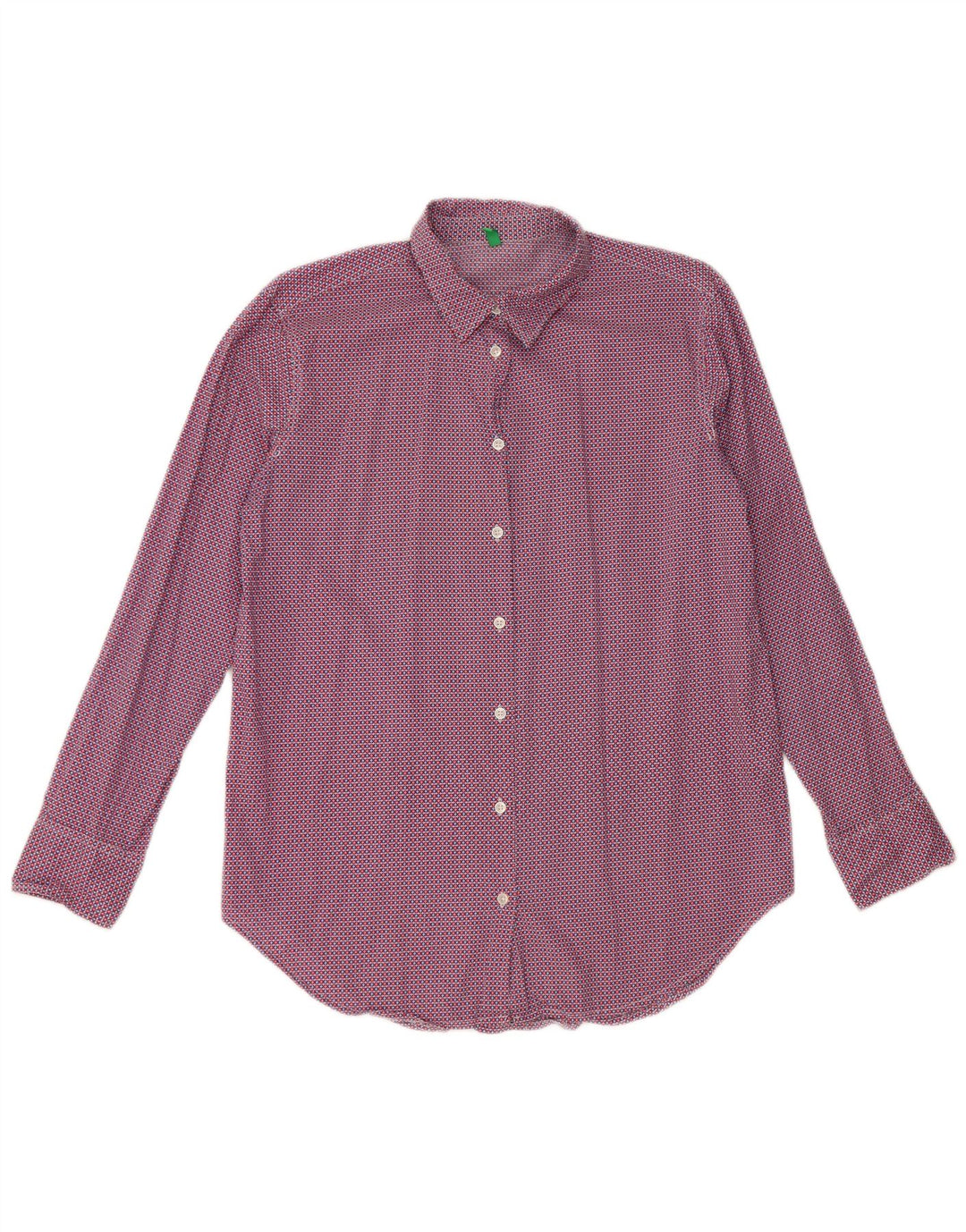 BENETTON Γυναικείο πουκάμισο Oversized UK 6 XS Κόκκινο γεωμετρικό βαμβακερό