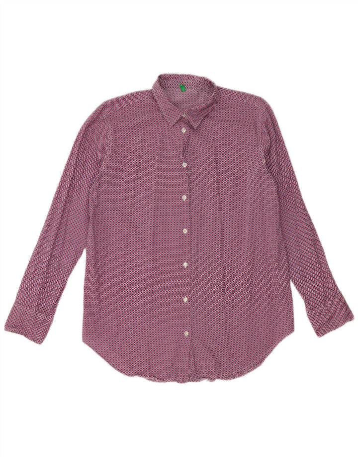 BENETTON Γυναικείο πουκάμισο Oversized UK 6 XS Κόκκινο γεωμετρικό βαμβακερό